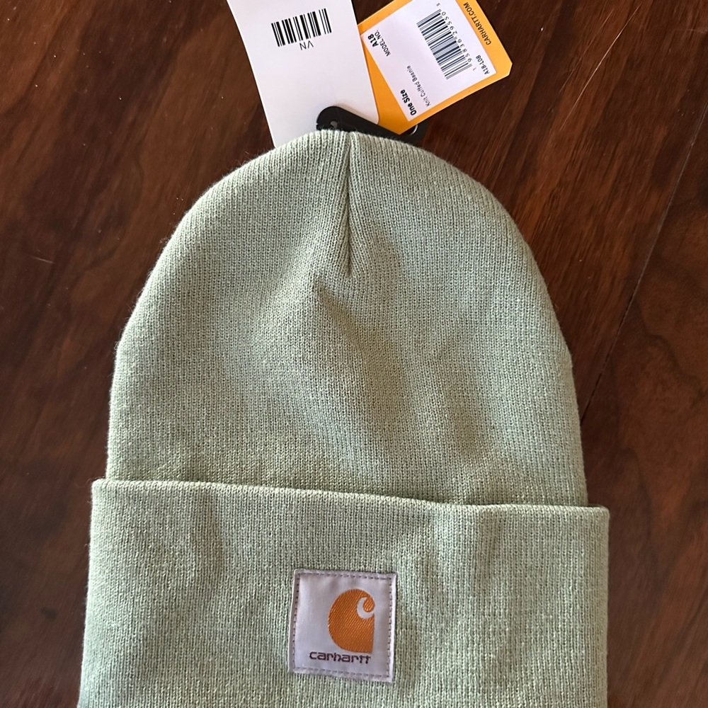 Carhartt Mint Green Cuffed Knit Beanie with Logo Tag